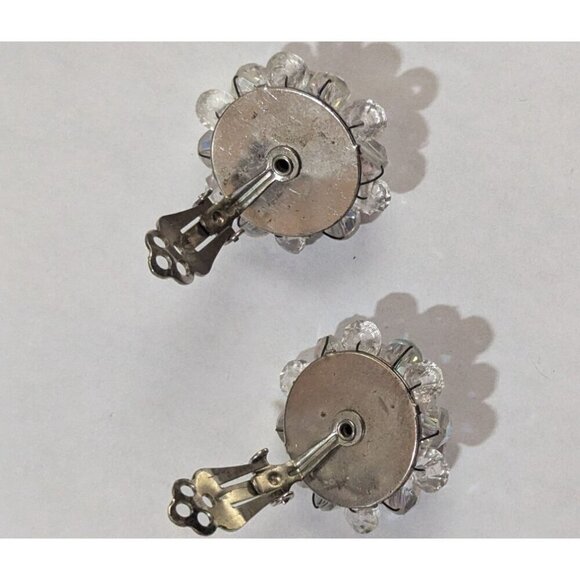 Vintage Aurora Borealis Crystal Bead Clip-On Earrings Estate Statement - Picture 7 of 9